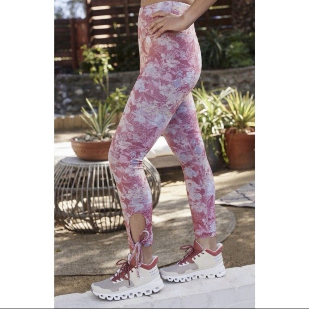 Anthropologie Daily Practice Allie Leggings (Size M) Floral Scallop & Tie Detail